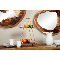 Best Pirce 💯 22" Brown Wood & Iron 2-Tier Tray Stand by Ivory and Iris 🛒 -Cheap Ivory and Iris Store D365530S 6