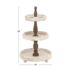 Brand new 🌟 25" White Farmhouse Wood 3-Tier Tray Stand by Ivory and Iris 👍 -Cheap Ivory and Iris Store D365538S 4