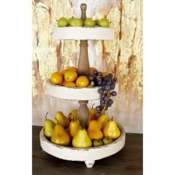 Brand new 🌟 25" White Farmhouse Wood 3-Tier Tray Stand by Ivory and Iris 👍 -Cheap Ivory and Iris Store D365538S 5