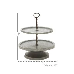 Hot Sale 😉 17" Gray Iron Farmhouse 2-Tier Tray Stand by Ivory and Iris 🥰 -Cheap Ivory and Iris Store D365553S 4