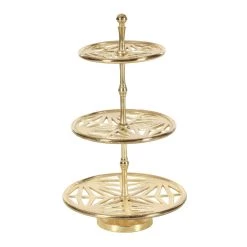Promo 🎁 21" Gold Aluminum Contemporary 3-Tier Tray Stand by Ivory and Iris 🛒