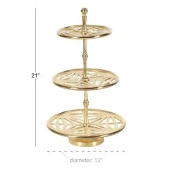 Promo 🎁 21" Gold Aluminum Contemporary 3-Tier Tray Stand by Ivory and Iris 🛒 -Cheap Ivory and Iris Store D365561S 4