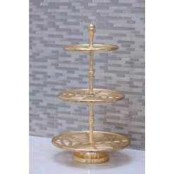 Promo 🎁 21" Gold Aluminum Contemporary 3-Tier Tray Stand by Ivory and Iris 🛒 -Cheap Ivory and Iris Store D365561S 5