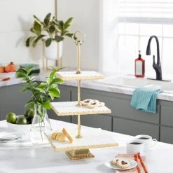 Best reviews of 🤩 24" Gold Marble & Aluminum 3-Tier Tray Stand by Ivory and Iris 🎁 -Cheap Ivory and Iris Store D365567S 6