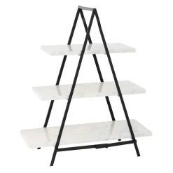 Cheapest ⌛ 23" White Marble & Iron Contemporary 3-Tier Tray Stand by Ivory and Iris 🧨