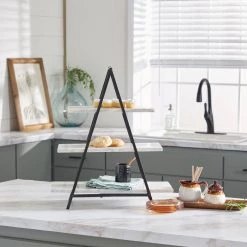 Cheapest ⌛ 23" White Marble & Iron Contemporary 3-Tier Tray Stand by Ivory and Iris 🧨 -Cheap Ivory and Iris Store D365582S 8