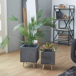 Outlet 🔥 Dark Gray Contemporary Planter Set by Ivory and Iris ❤️ -Cheap Ivory and Iris Store D365614S 8