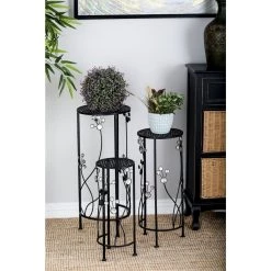 Best Sale 🔥 Black Metal Traditional Plantstand Set by Ivory and Iris 🔔 -Cheap Ivory and Iris Store D365649S 8