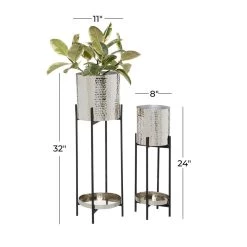 Deals 😉 Silver Iron Contemporary Planter with Legs Set by Ivory and Iris 😍 -Cheap Ivory and Iris Store D365667S 5