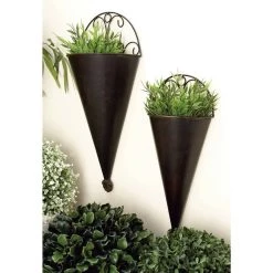 Cheapest 😉 Black Metal Cone Rustic Planter Set by Ivory and Iris 🤩 -Cheap Ivory and Iris Store D365671S 8