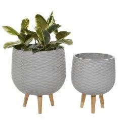 Discount 🛒 Light Gray Round Polystone Contemporary Planter Set by Ivory and Iris 🤩