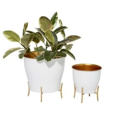 Cheap 🛒 White Metal Farmhouse Planter with Gold Legs Set by Ivory and Iris 😀