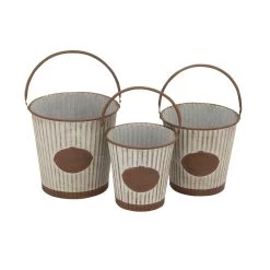 Discount 😍 Silver Tin Striped Farmhouse Planter Set by Ivory and Iris 😉