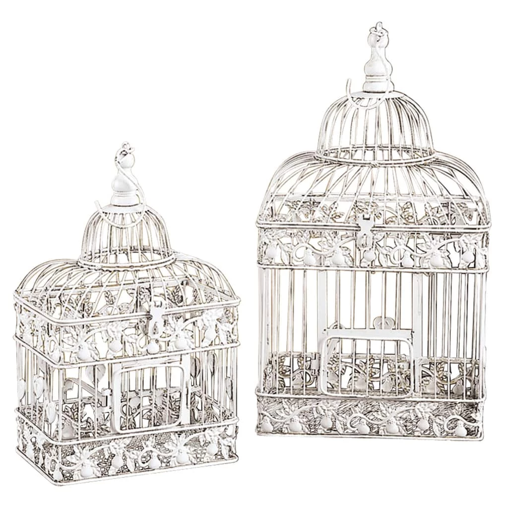 Cheapest 🤩 White Metal Vintage Birdcage Set by Ivory and Iris ❤️ 1 Cheapest 🤩 White Metal Vintage Birdcage Set by Ivory and Iris ❤️