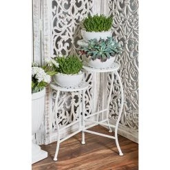 Best Sale 😀 White Metal Traditional Plantstand Set by Ivory and Iris 😍 -Cheap Ivory and Iris Store D365697S 5