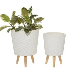 Best Pirce 💯 White Polystone Contemporary Planter Set by Ivory and Iris 🔥