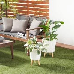 Best Pirce 💯 White Polystone Contemporary Planter Set by Ivory and Iris 🔥 -Cheap Ivory and Iris Store D365709S 5