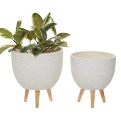 Best Pirce 😀 White Polystone Contemporary Planter Set by Ivory and Iris ⌛