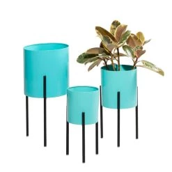 Budget ⭐ Teal Metal Contemporary Planter Set by Ivory and Iris ⭐
