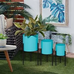 Budget ⭐ Teal Metal Contemporary Planter Set by Ivory and Iris ⭐ -Cheap Ivory and Iris Store D365726S 7