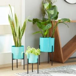 Budget ⭐ Teal Metal Contemporary Planter Set by Ivory and Iris ⭐ -Cheap Ivory and Iris Store D365726S 8