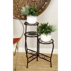 Best Sale 🛒 24" Brown Metal Tiered Traditional Plant Stand by Ivory and Iris ✔️ -Cheap Ivory and Iris Store D365738S 8