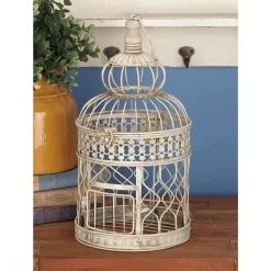Budget 🥰 Cream Metal Vintage Birdcage Set by Ivory and Iris ⌛ -Cheap Ivory and Iris Store D365747S 7