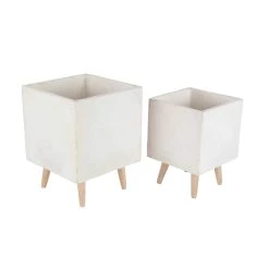 Coupon 𧨠White Fiberclay Contemporary Planter Set by Ivory and Iris π