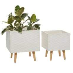 Wholesale 🔥 White Polystone Contemporary Planter Set, 15" & 18" by Ivory and Iris 👏