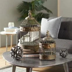 Promo ⭐ Vintage Bronze Metallic Tapered Bird Cage Set by Ivory and Iris 😍 -Cheap Ivory and Iris Store D365777S 12