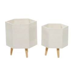 Cheapest 💯 White Polystone Contemporary Planter Set 15" & 17" by Ivory and Iris 🥰 -Cheap Ivory and Iris Store D365778S 5