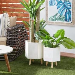 Cheapest 💯 White Polystone Contemporary Planter Set 15" & 17" by Ivory and Iris 🥰 -Cheap Ivory and Iris Store D365778S 7