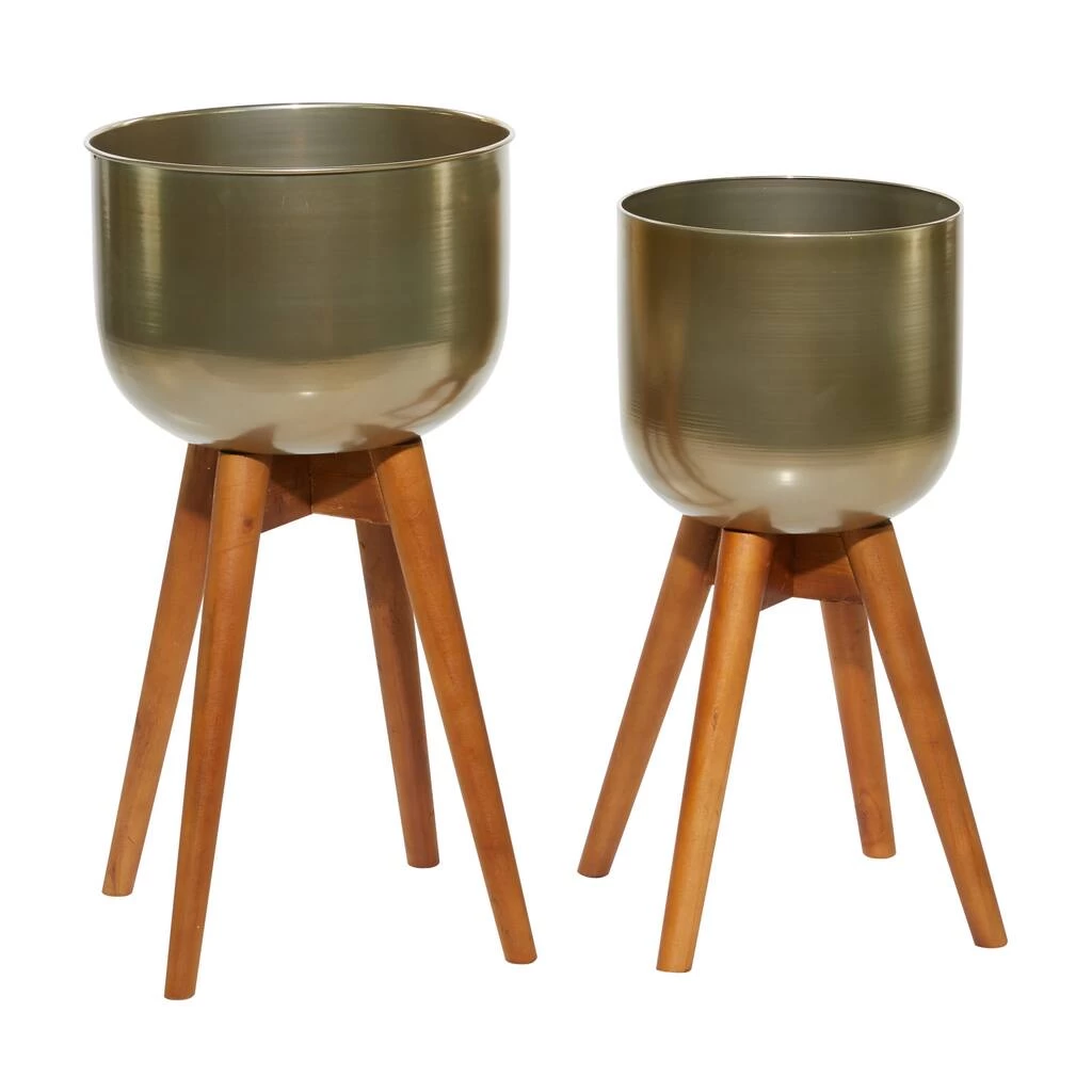 Deals π Gold Mango Wood Modern Planter Set 21" & 24" by Ivory and Iris π 2 Deals π Gold Mango Wood Modern Planter Set 21" & 24" by Ivory and Iris π - Image 2