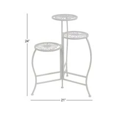 Deals 🛒 24" White Metal Traditional 3-Tier Plant Stand by Ivory and Iris 🤩 -Cheap Ivory and Iris Store D365795S 4