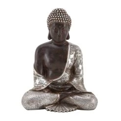 Budget βοΈ 11" Silver Bohemian Polystone Buddha Sculpture by Ivory and Iris π―