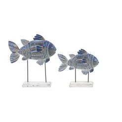 Best Sale π₯ Blue Metal Coastal Fish Sculpture Set by Ivory and Iris β