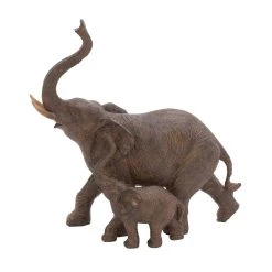 Best Pirce 𧨠11" Brown Eclectic Polystone Elephants Sculpture by Ivory and Iris π