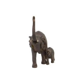 Best Pirce 🧨 11" Brown Eclectic Polystone Elephants Sculpture by Ivory and Iris 😀 -Cheap Ivory and Iris Store D366713S 2