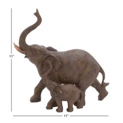 Best Pirce 🧨 11" Brown Eclectic Polystone Elephants Sculpture by Ivory and Iris 😀 -Cheap Ivory and Iris Store D366713S 8