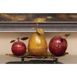 Best Pirce 😀 19" Red Iron Traditional Decorative Fruit with Tray by Ivory and Iris 🎉 -Cheap Ivory and Iris Store D366732S 9