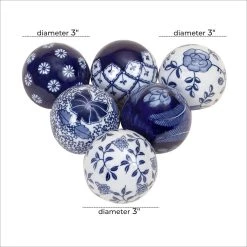 Best reviews of 🔥 3" Blue & White Patterned Ceramic Vase Filler Orb Set by Ivory and Iris 🎉 -Cheap Ivory and Iris Store D368546S 5