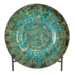 Flash Sale 👍 18" Green & Turquoise Glass Glam Decorative Plate with Stand by Ivory and Iris 🎁