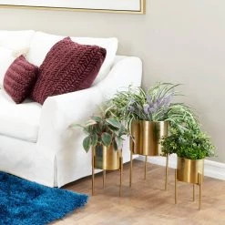 Best Pirce 👍 Gold Metal Contemporary Planter Set by Ivory and Iris 🤩 -Cheap Ivory and Iris Store D369886S 7