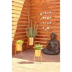 Best Pirce 👍 Gold Metal Contemporary Planter Set by Ivory and Iris 🤩 -Cheap Ivory and Iris Store D369886S 9
