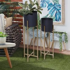 Best Pirce ⌛ Black Metal Contemporary Stand Planter Set by Ivory and Iris 🔔 -Cheap Ivory and Iris Store D369887S 6