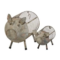 Best deal 👏 Gray Distressed Metal Farmhouse Pig Planter Set by Ivory and Iris 💯