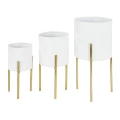 Outlet ✔️ White Metal Contemporary Planter Set by Ivory and Iris 🎁