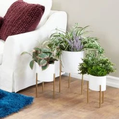 Outlet ✔️ White Metal Contemporary Planter Set by Ivory and Iris 🎁 -Cheap Ivory and Iris Store D369905S 8