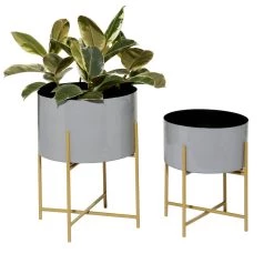 Cheap 🔥 Gray Metal Contemporary Planter with Gold Legs Set by Ivory and Iris 🧨