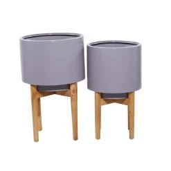 Cheap ⌛ Gray Iron Contemporary Planter with Natural Legs Set by Ivory and Iris ❤️